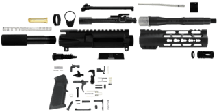 This kit is the total AR build kit package. The black Parkerized barrel is designed to avoid rust and remain functional with repeated use.